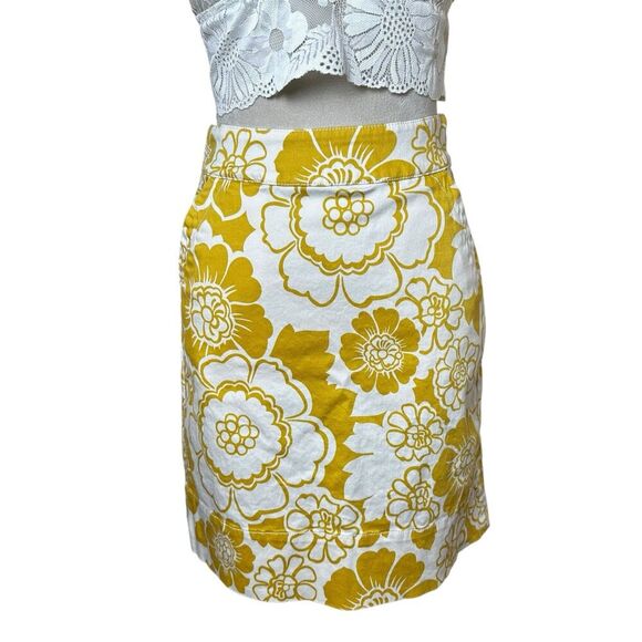 Boden Yellow Floral High Waist Pencil Skirt 4 | Cotton Blend Mod Retro Pockets - Picture 4 of 12